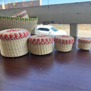 Handwoven Red and Cream Basket Set